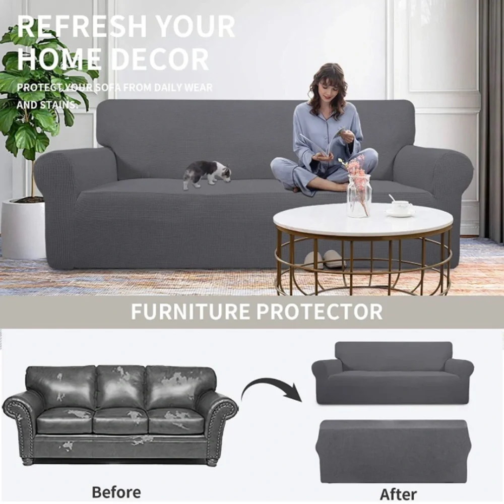 Stretch Oversized Sofa Slipcover 1 Pc Furniture Protector Jacquard Fabric Gray
